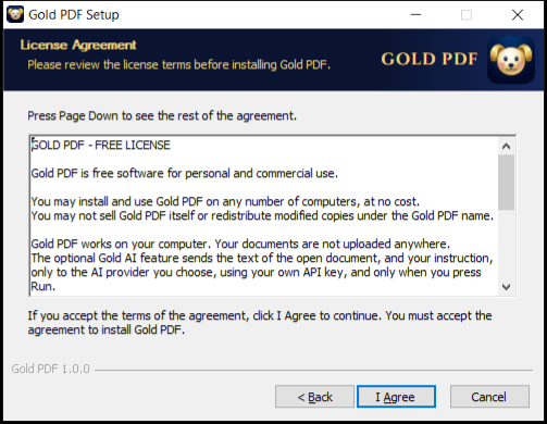 The Gold PDF licence page
